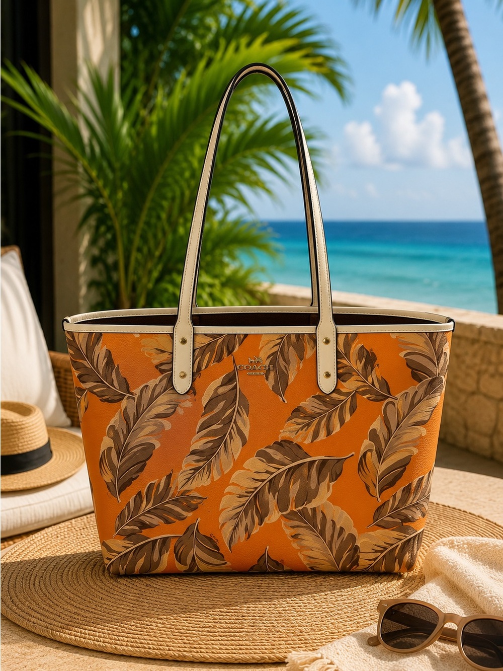 Coach Reversible City Tote Banana Leaves Orange / Camel Ivory | Style 2850
